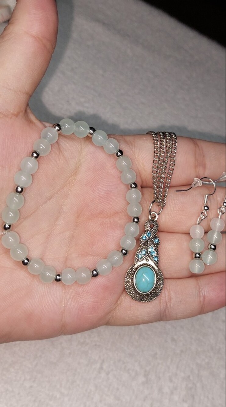Handmade Glass 3pc Necklace Earrings And Bracelet Set